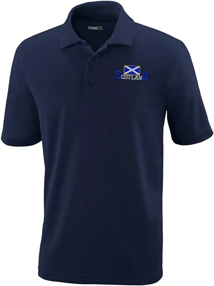 Performance Golf Tees Scotland Country Flag Scottish Embroidery Polyester Short Sleeves Polo Shirts for Men Navy Medium