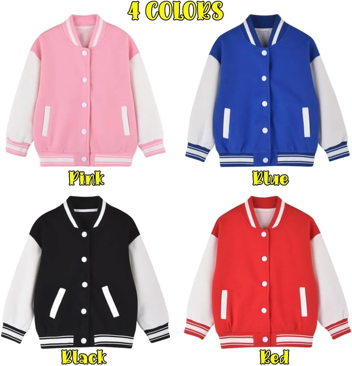 Personalized Girls Varsity Jacket Boys Toddles Kids Custom Name Patch Baseball Jackets for Back To School Birthday Christmas