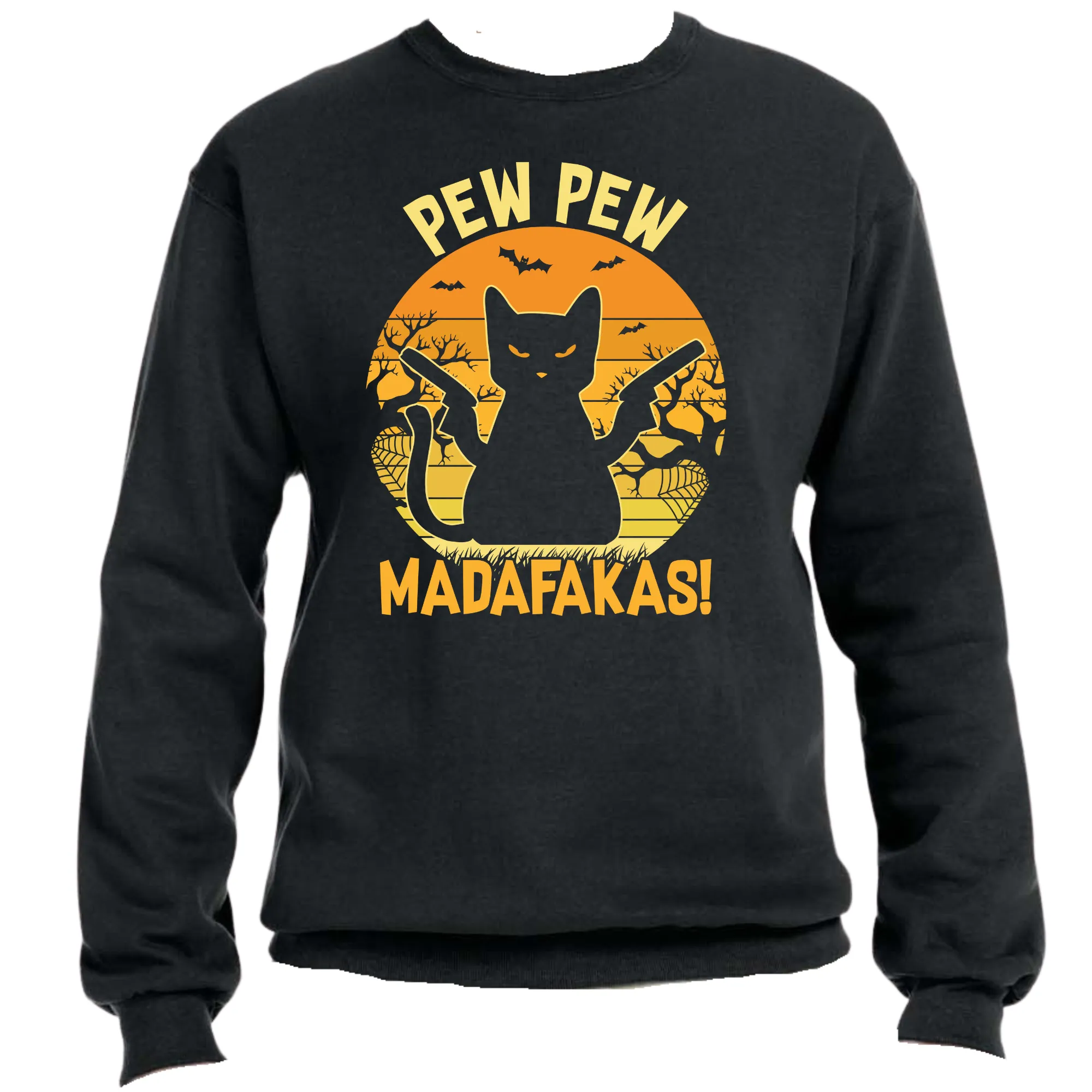 Pew Pew Madafaka Scary Cat Unisex Halloween Sweater – Cozy Fit, Fun & Spooky Vibes