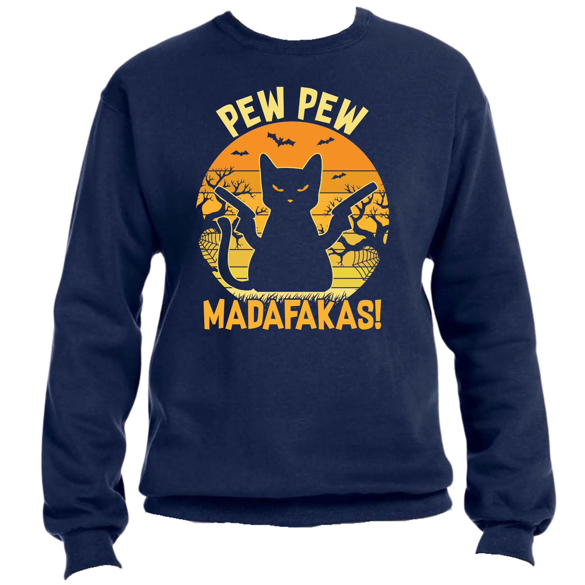 Pew Pew Madafaka Scary Cat Unisex Halloween Sweater – Cozy Fit, Fun & Spooky Vibes