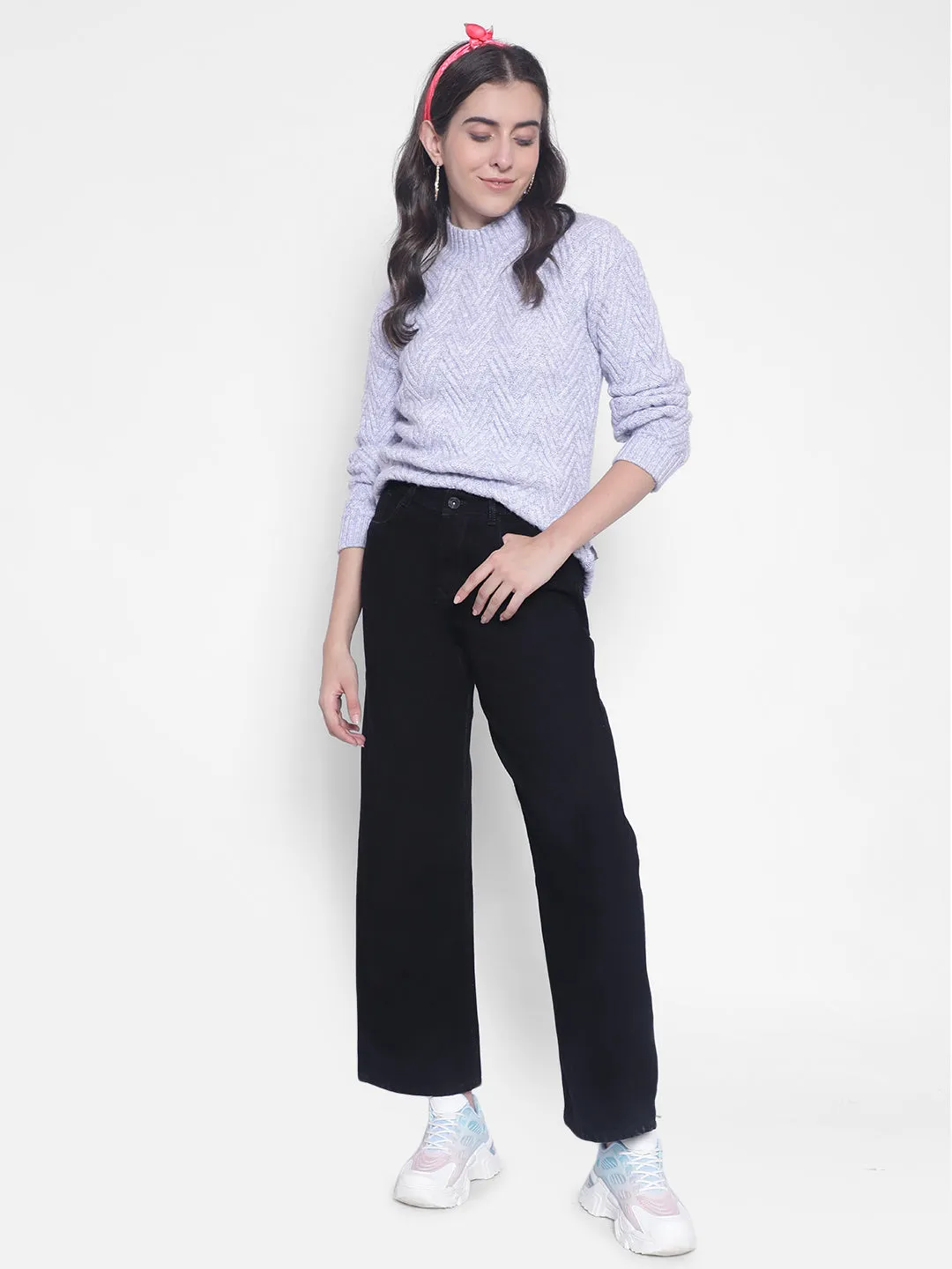 Purple High-Neck Sweaters