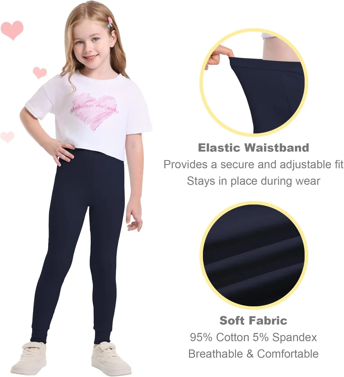 QBK 3T 4T 5T to 12Y Girls' Leggings Cotton Footless Tights Soft and Stretchy