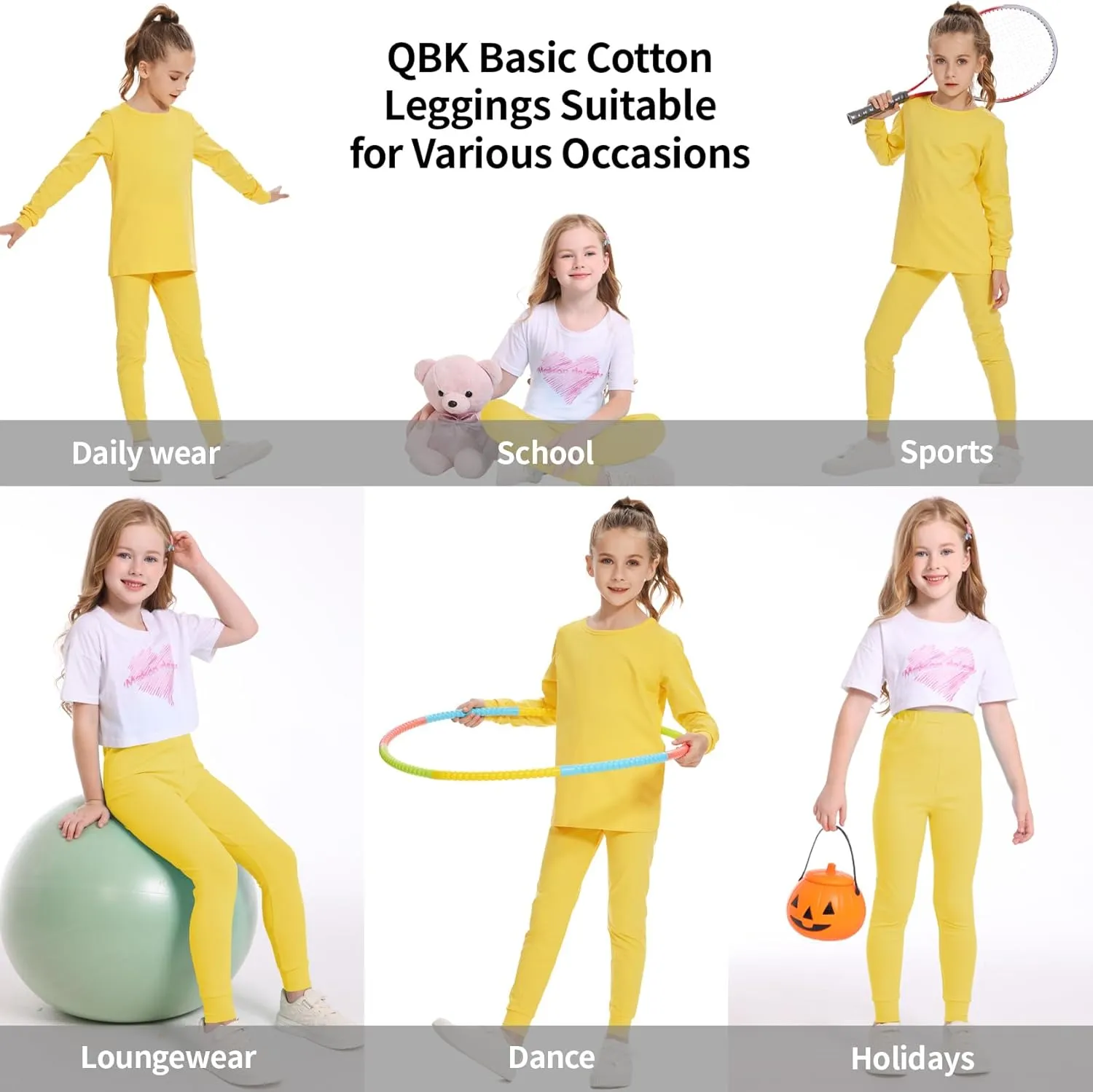 QBK 3T 4T 5T to 12Y Girls' Leggings Cotton Footless Tights Soft and Stretchy