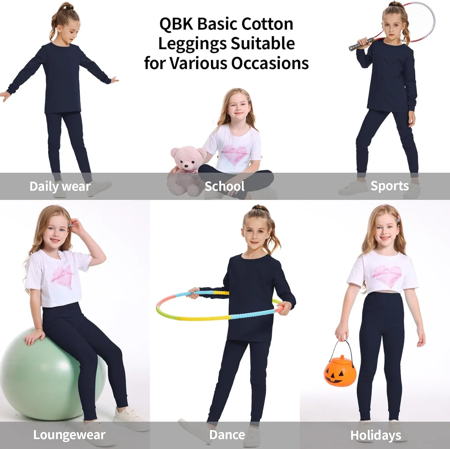 QBK 3T 4T 5T to 12Y Girls' Leggings Cotton Footless Tights Soft and Stretchy