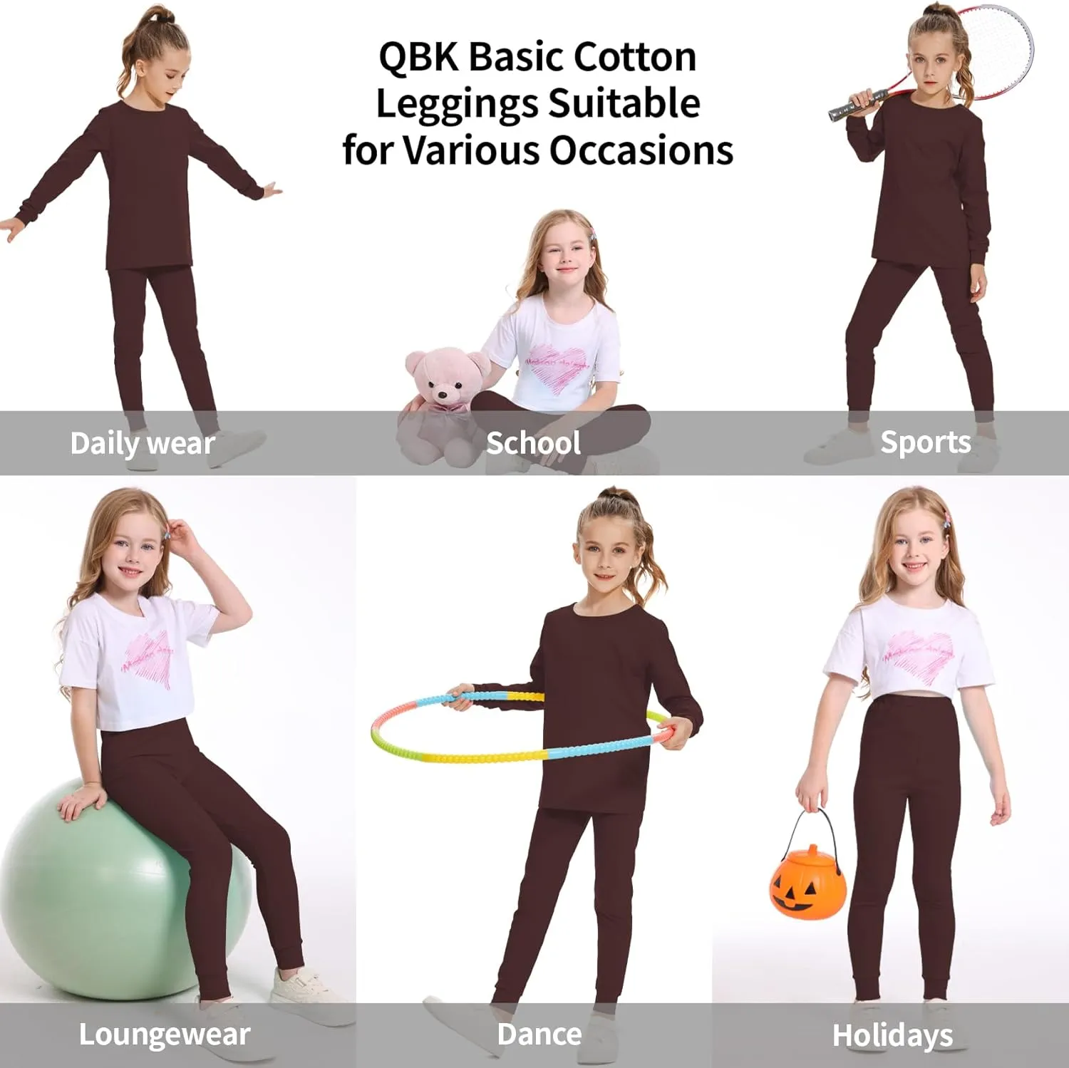 QBK 3T 4T 5T to 12Y Girls' Leggings Cotton Footless Tights Soft and Stretchy