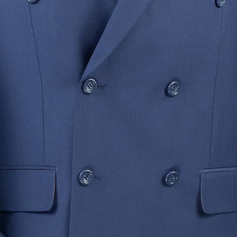 Ramses Collection - Blue Regular Fit Double Breasted 2 Piece Suit with Flexible Elastic Waistband