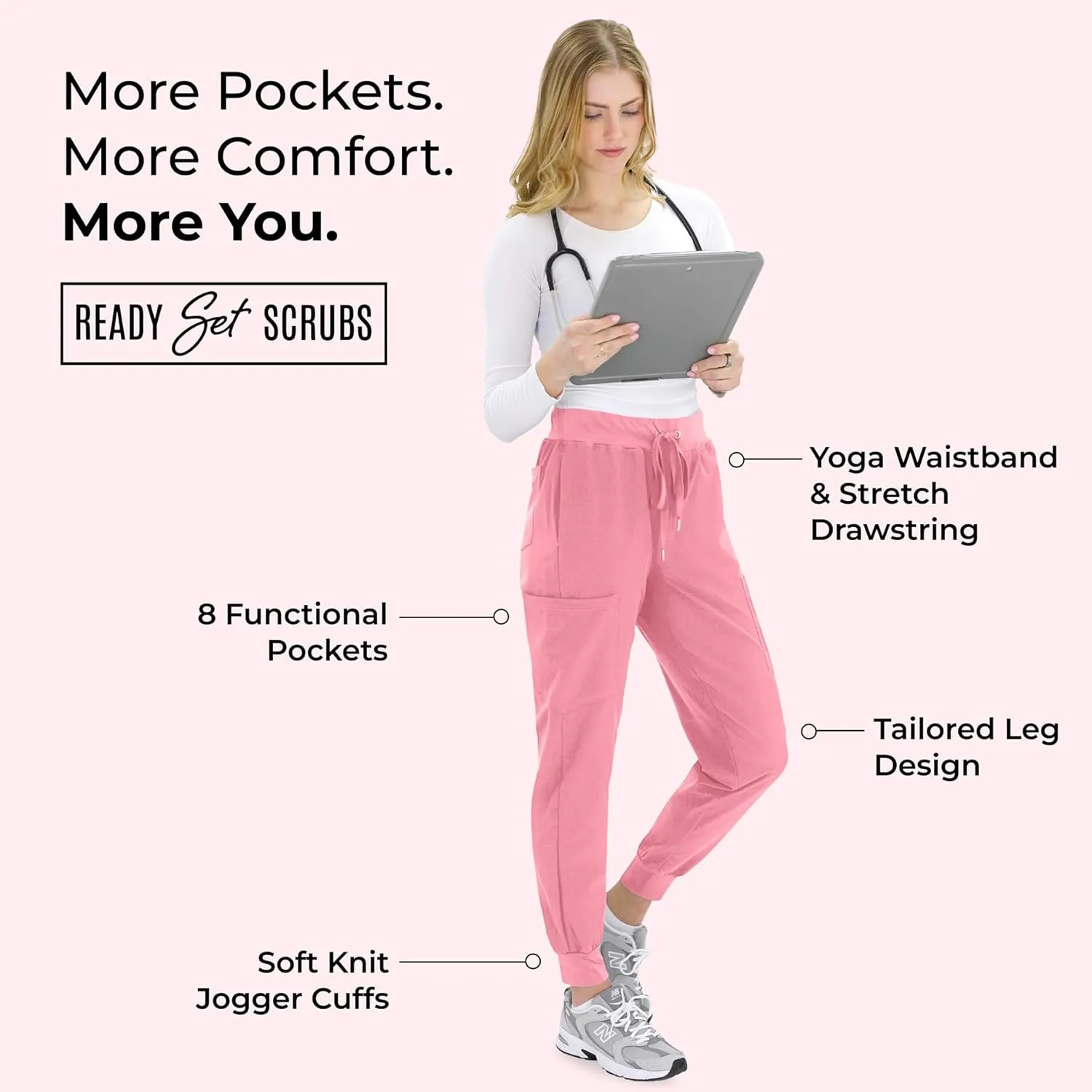 READY SET SCRUBS - Scrub Pants for Women - 2 Pack - Cargo Jogger Pants Set with 8 Pockets - Yoga Waistband - Soft & Stretchy