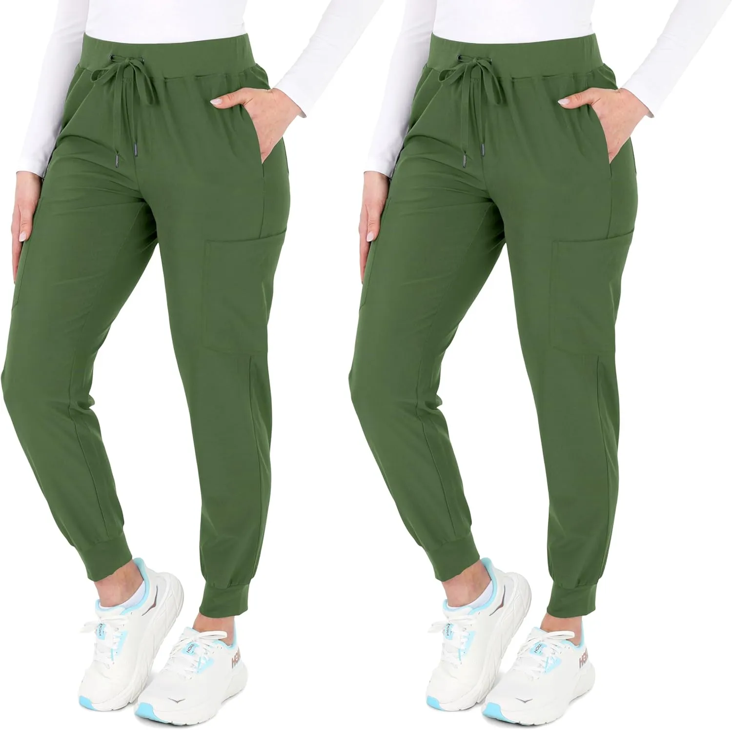 READY SET SCRUBS - Scrub Pants for Women - 2 Pack - Cargo Jogger Pants Set with 8 Pockets - Yoga Waistband - Soft & Stretchy