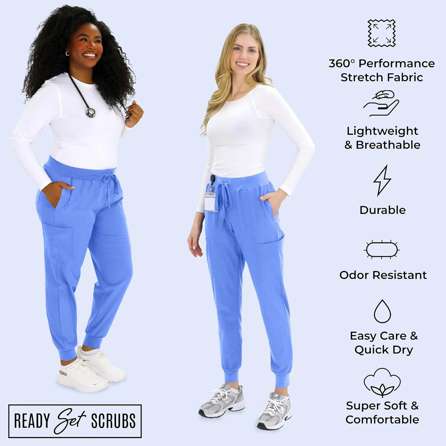 READY SET SCRUBS - Scrub Pants for Women - 2 Pack - Cargo Jogger Pants Set with 8 Pockets - Yoga Waistband - Soft & Stretchy