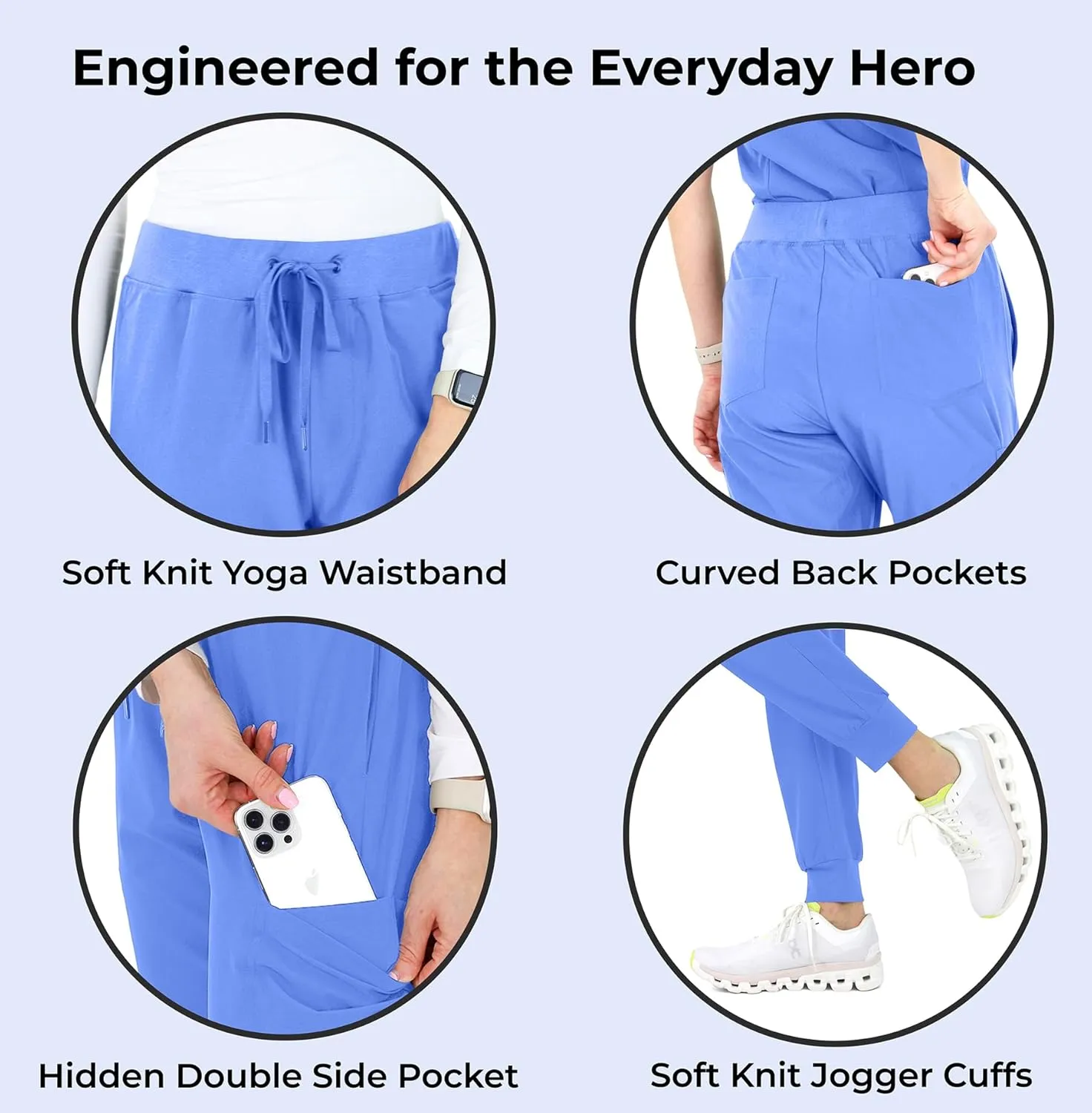 READY SET SCRUBS - Scrub Pants for Women - 2 Pack - Cargo Jogger Pants Set with 8 Pockets - Yoga Waistband - Soft & Stretchy