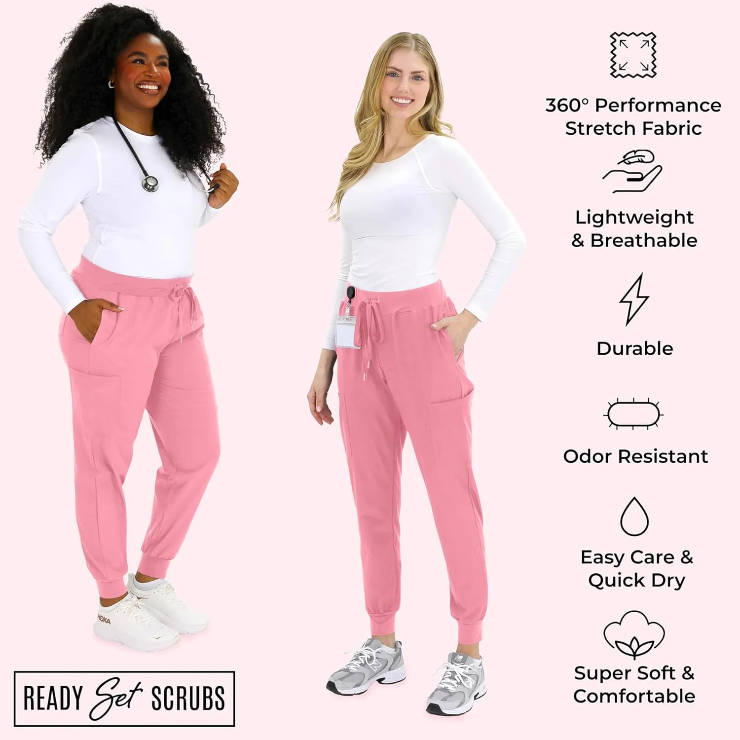 READY SET SCRUBS - Scrub Pants for Women - 2 Pack - Cargo Jogger Pants Set with 8 Pockets - Yoga Waistband - Soft & Stretchy