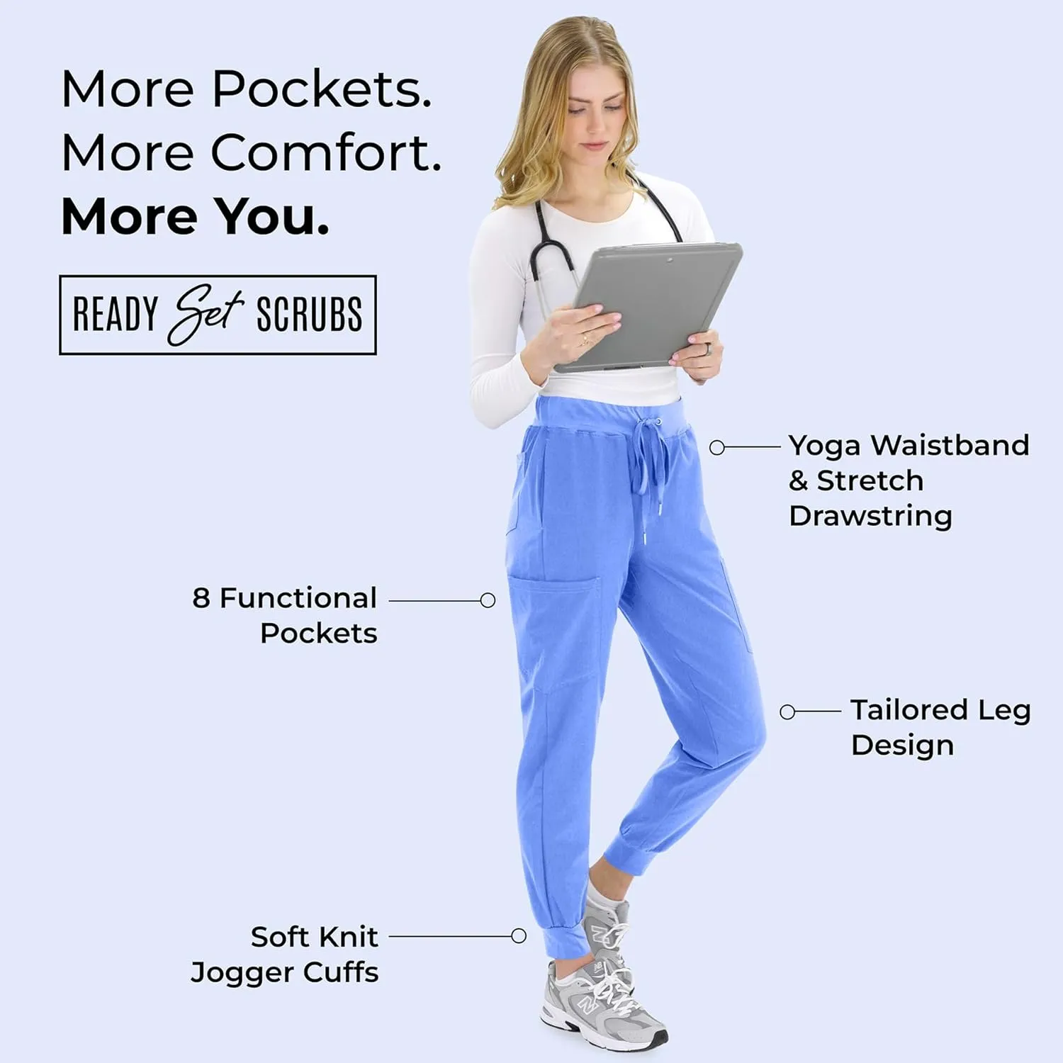 READY SET SCRUBS - Scrub Pants for Women - 2 Pack - Cargo Jogger Pants Set with 8 Pockets - Yoga Waistband - Soft & Stretchy