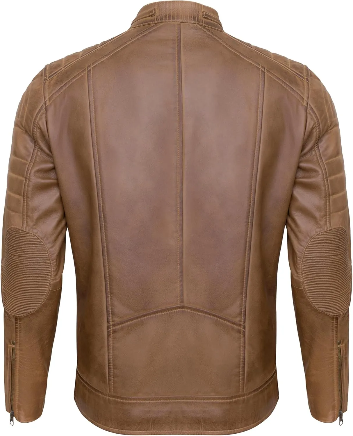 Real Lambskin Mens Leather Jackets - Quilted Biker Style Stand Collar Zip-Up Fashion Motorcycle Jacket Men
