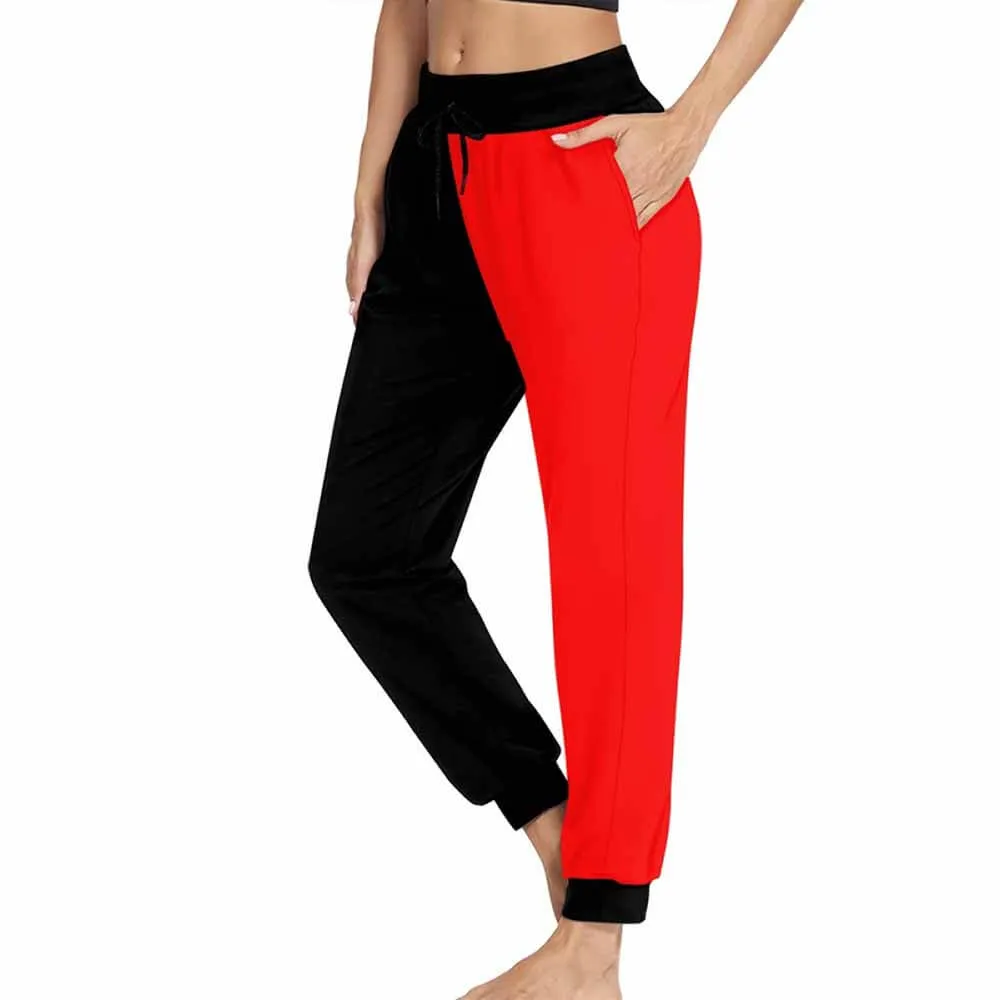 Red And Black Casual Elastic Drawstring Pants
