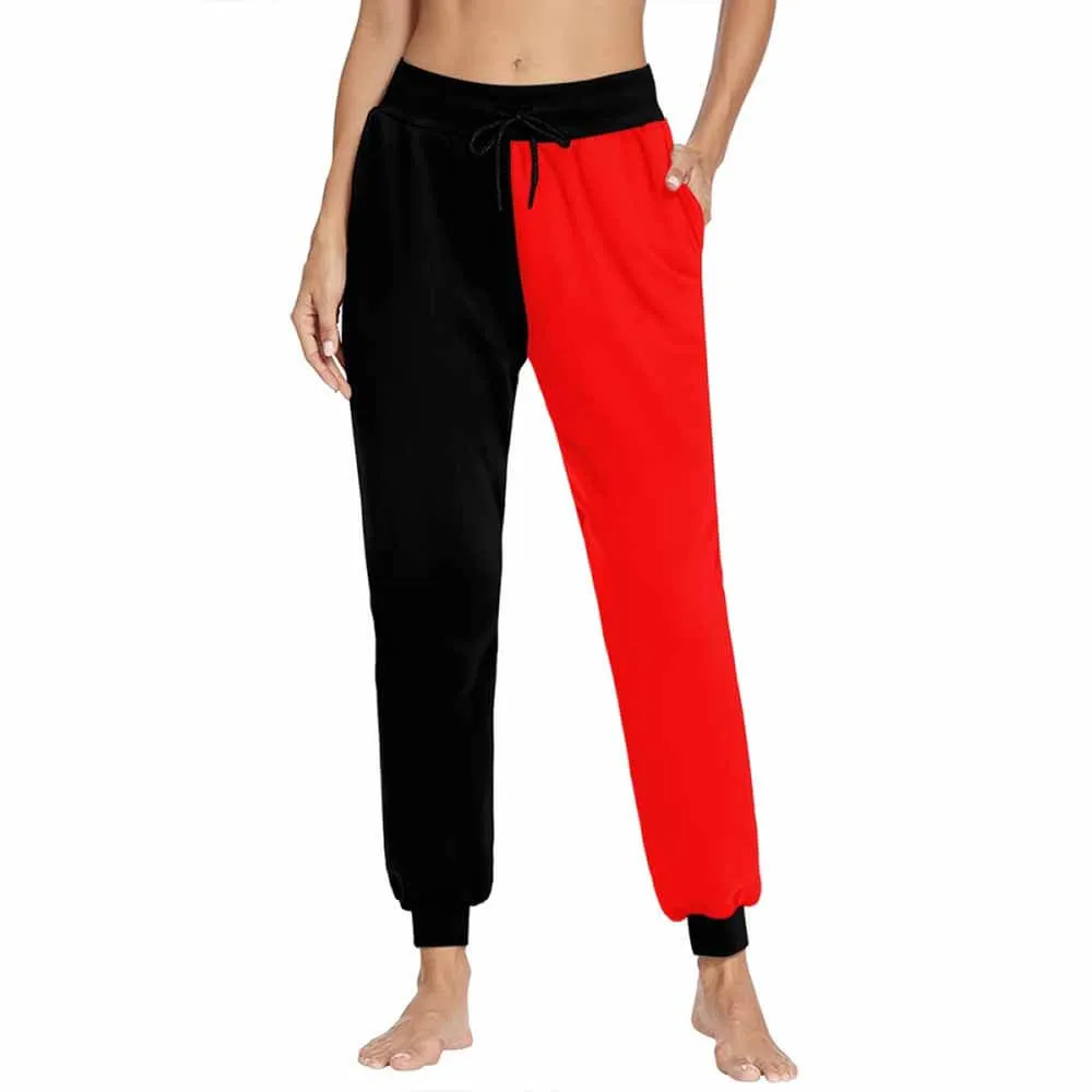 Red And Black Casual Elastic Drawstring Pants