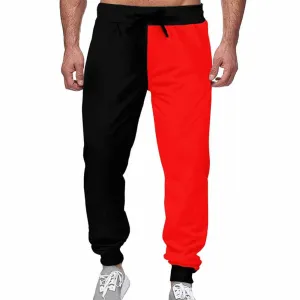 Red And Black Casual Elastic Drawstring Pants
