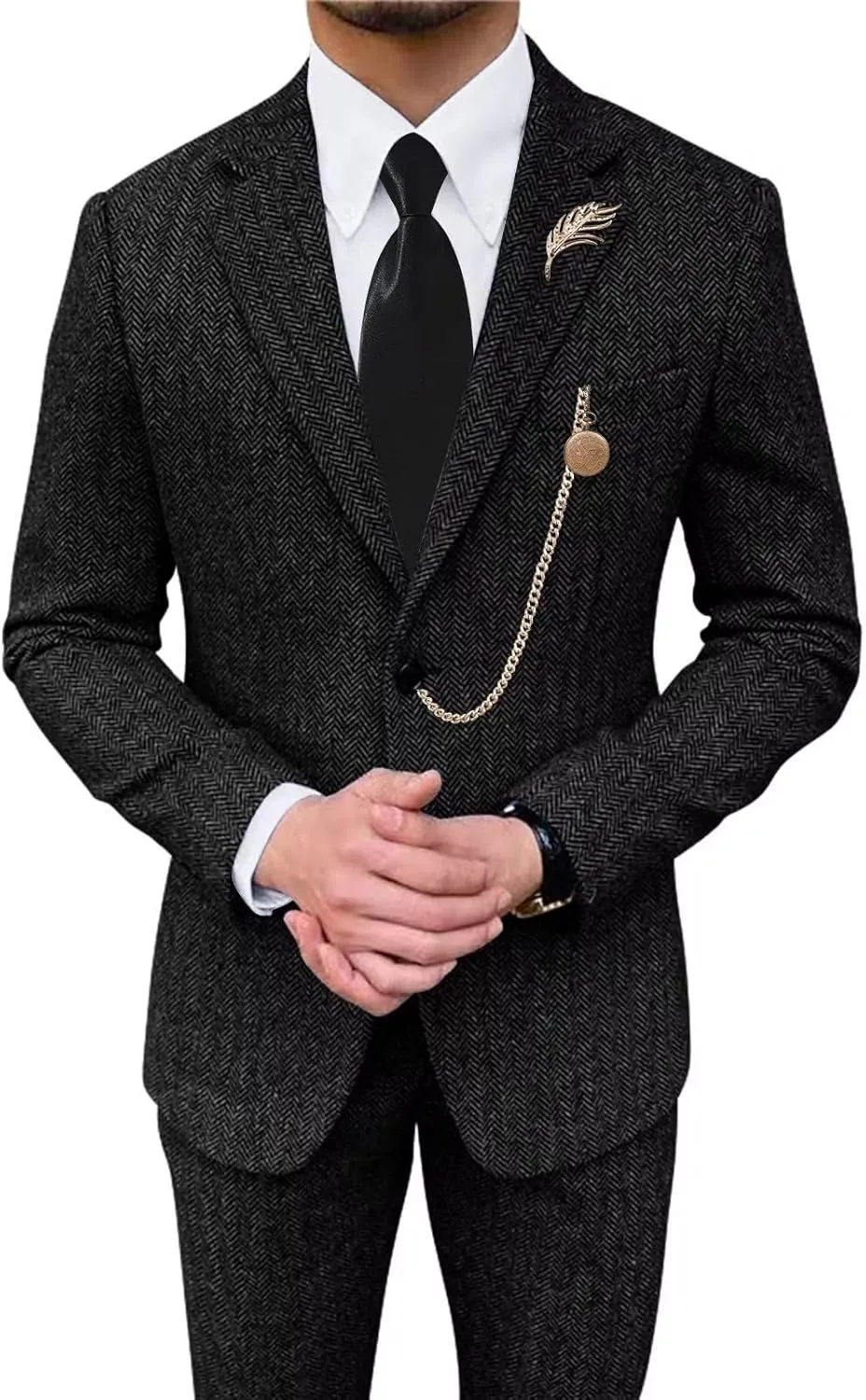 Retro Tweed Mens Suit Herringbone Slim Fit 2 Buttons Men's Jackets Sets Prom Wedding Jacket Blazer Pants Groom Tuxedo Set