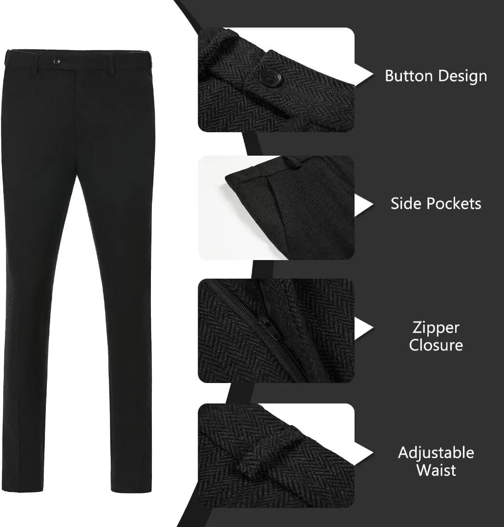 Retro Tweed Mens Suit Herringbone Slim Fit 2 Buttons Men's Jackets Sets Prom Wedding Jacket Blazer Pants Groom Tuxedo Set