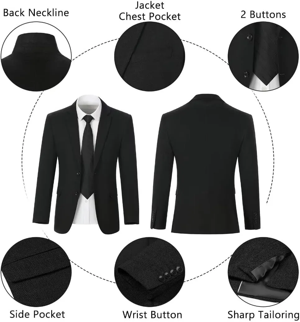 Retro Tweed Mens Suit Herringbone Slim Fit 2 Buttons Men's Jackets Sets Prom Wedding Jacket Blazer Pants Groom Tuxedo Set