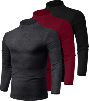 Riyiper 3 Pack Men's Mock Neck Shirts, Long Sleeve Slim Fit Turtleneck Tops Lightweight Basic Pullover Casual Knit Sweaters