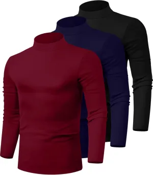 Riyiper 3 Pack Men's Mock Neck Shirts, Long Sleeve Slim Fit Turtleneck Tops Lightweight Basic Pullover Casual Knit Sweaters