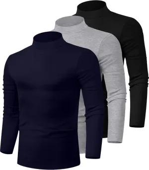 Riyiper 3 Pack Men's Mock Neck Shirts, Long Sleeve Slim Fit Turtleneck Tops Lightweight Basic Pullover Casual Knit Sweaters