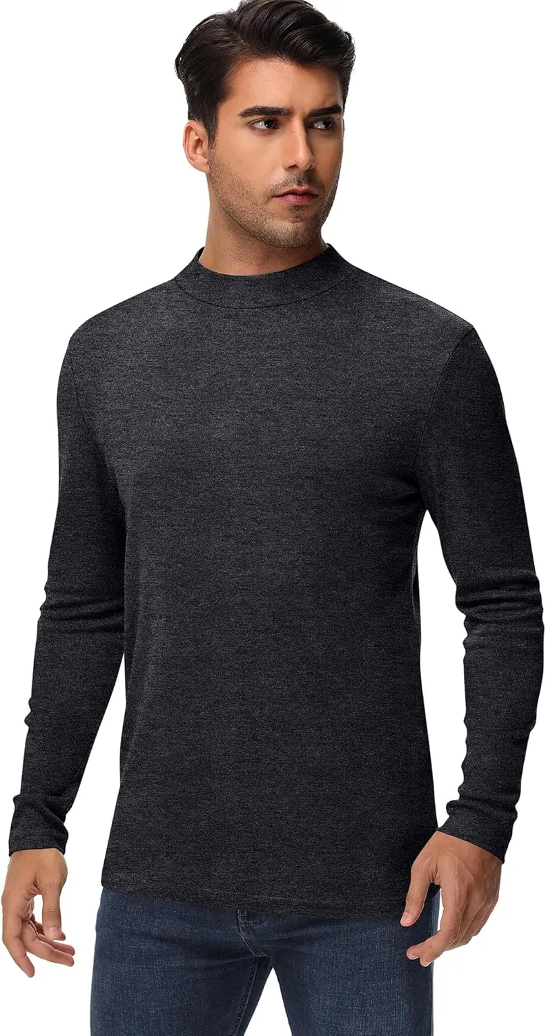 Riyiper 3 Pack Men's Mock Neck Shirts, Long Sleeve Slim Fit Turtleneck Tops Lightweight Basic Pullover Casual Knit Sweaters