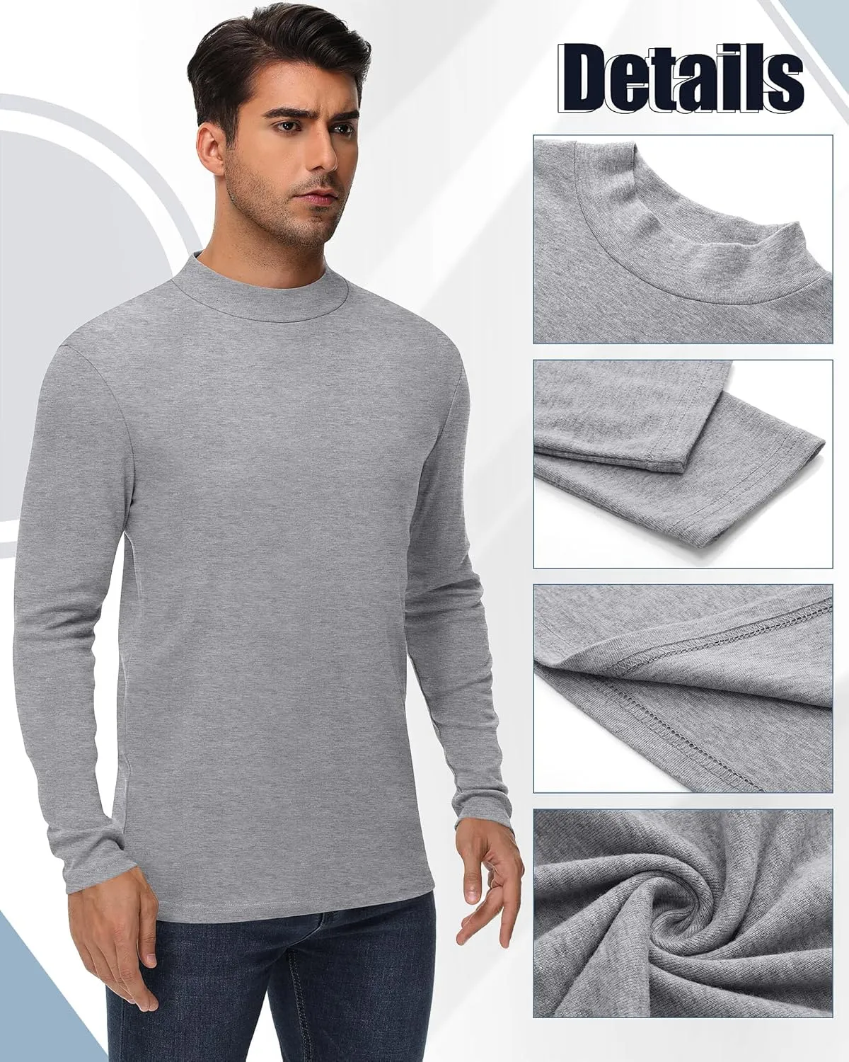 Riyiper 3 Pack Men's Mock Neck Shirts, Long Sleeve Slim Fit Turtleneck Tops Lightweight Basic Pullover Casual Knit Sweaters