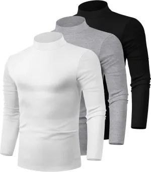 Riyiper 3 Pack Men's Mock Neck Shirts, Long Sleeve Slim Fit Turtleneck Tops Lightweight Basic Pullover Casual Knit Sweaters