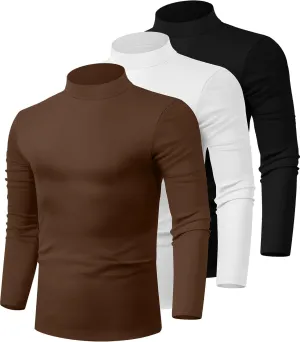 Riyiper 3 Pack Men's Mock Neck Shirts, Long Sleeve Slim Fit Turtleneck Tops Lightweight Basic Pullover Casual Knit Sweaters