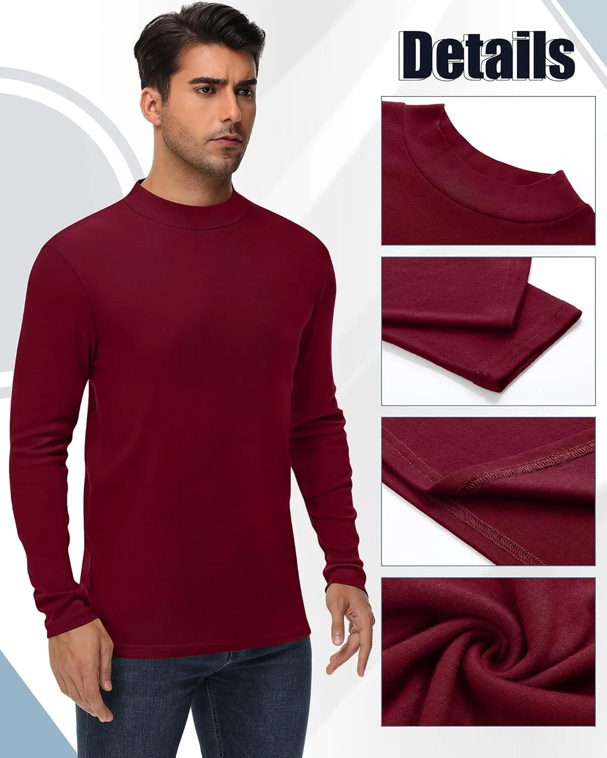 Riyiper 3 Pack Men's Mock Neck Shirts, Long Sleeve Slim Fit Turtleneck Tops Lightweight Basic Pullover Casual Knit Sweaters