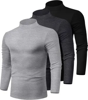Riyiper 3 Pack Men's Mock Neck Shirts, Long Sleeve Slim Fit Turtleneck Tops Lightweight Basic Pullover Casual Knit Sweaters
