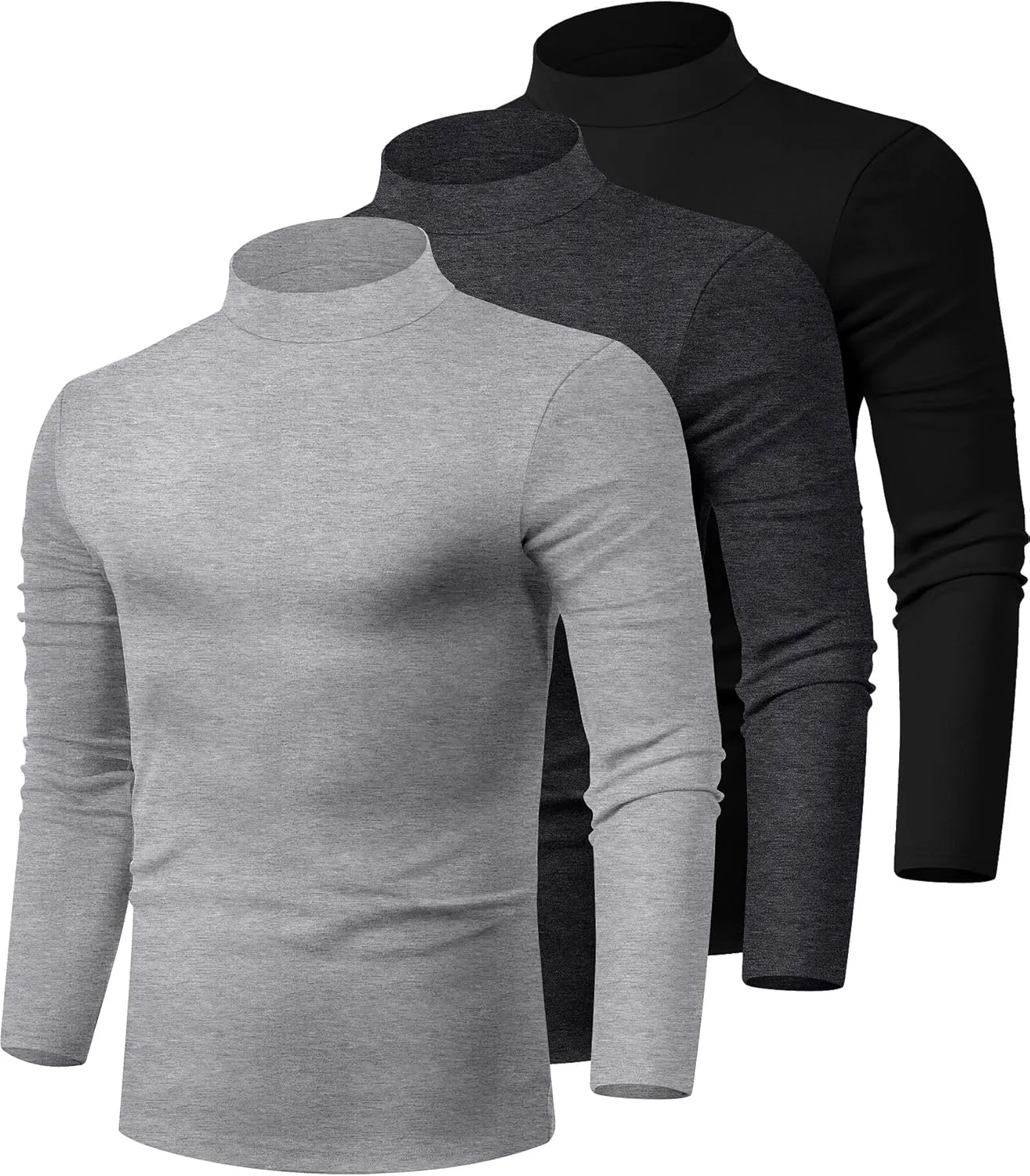 Riyiper 3 Pack Men's Mock Neck Shirts, Long Sleeve Slim Fit Turtleneck Tops Lightweight Basic Pullover Casual Knit Sweaters