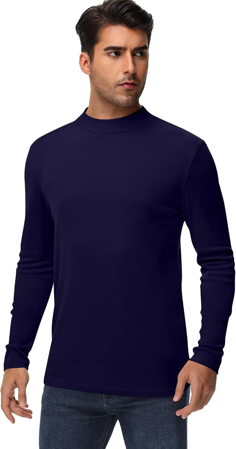 Riyiper 3 Pack Men's Mock Neck Shirts, Long Sleeve Slim Fit Turtleneck Tops Lightweight Basic Pullover Casual Knit Sweaters