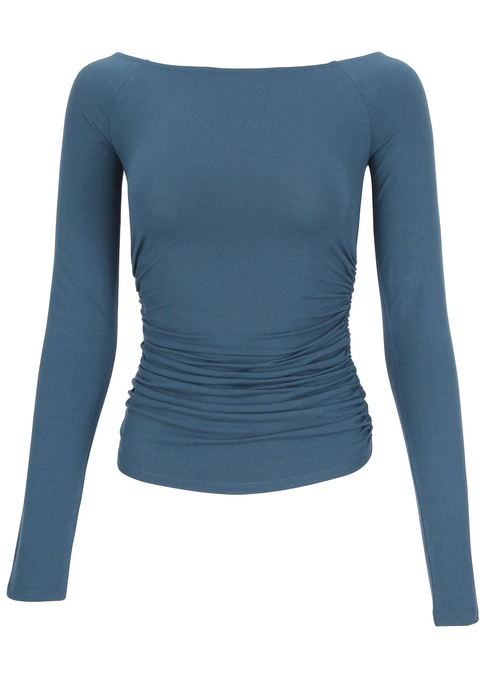 Ruched Boatneck Top - Navy