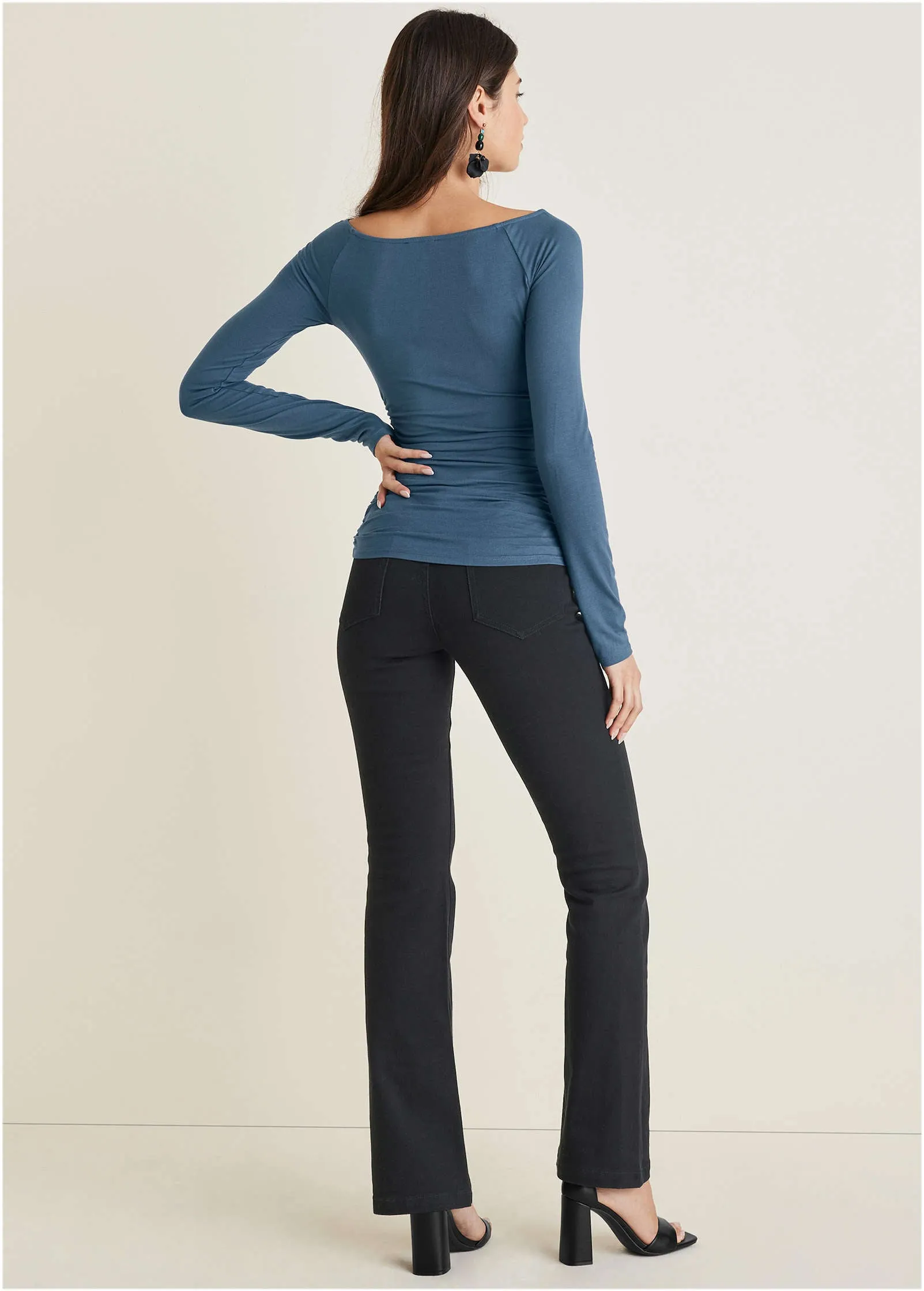 Ruched Boatneck Top - Navy