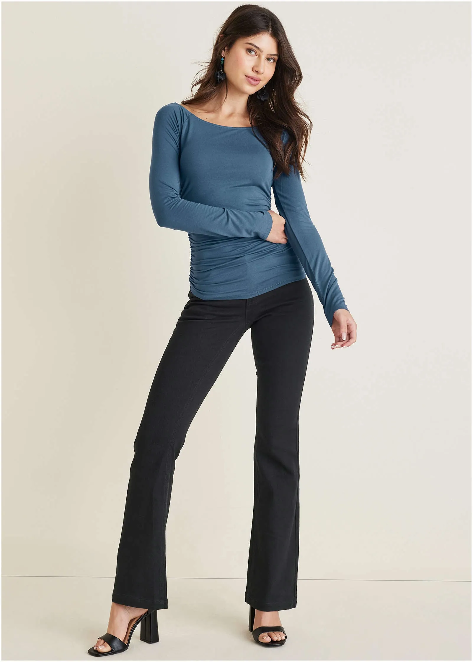 Ruched Boatneck Top - Navy