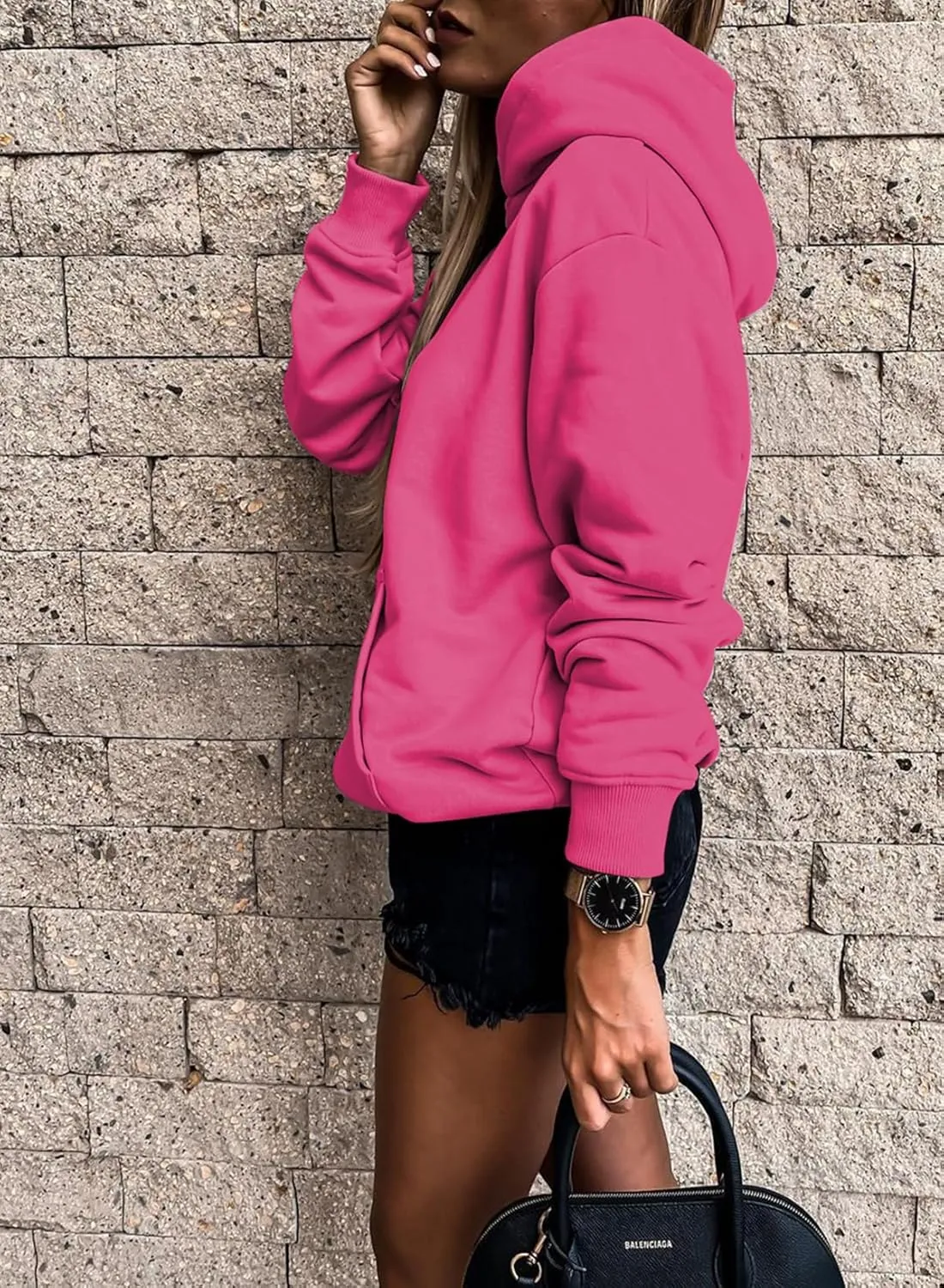 SHEWIN Women's Casual Hoodies Long Sleeve Solid Lightweight Pullover Tops Loose Sweatshirt with Pocket