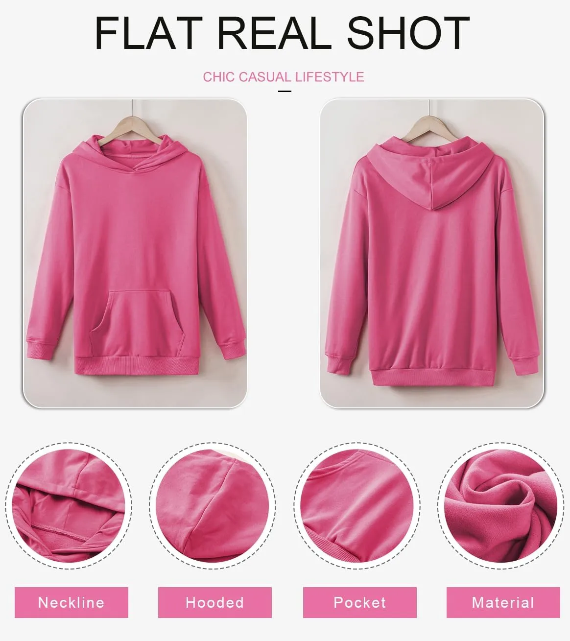 SHEWIN Women's Casual Hoodies Long Sleeve Solid Lightweight Pullover Tops Loose Sweatshirt with Pocket