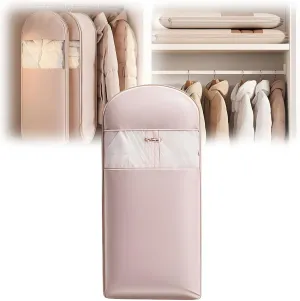 Space Saving Hanging Garment Bag with Self Compression Zipper, 2025 New Space Saver Closet Organizers, Dust Cover Clothes Bags for Down Coat, Heavy Duty Garment Bag for Down Coat