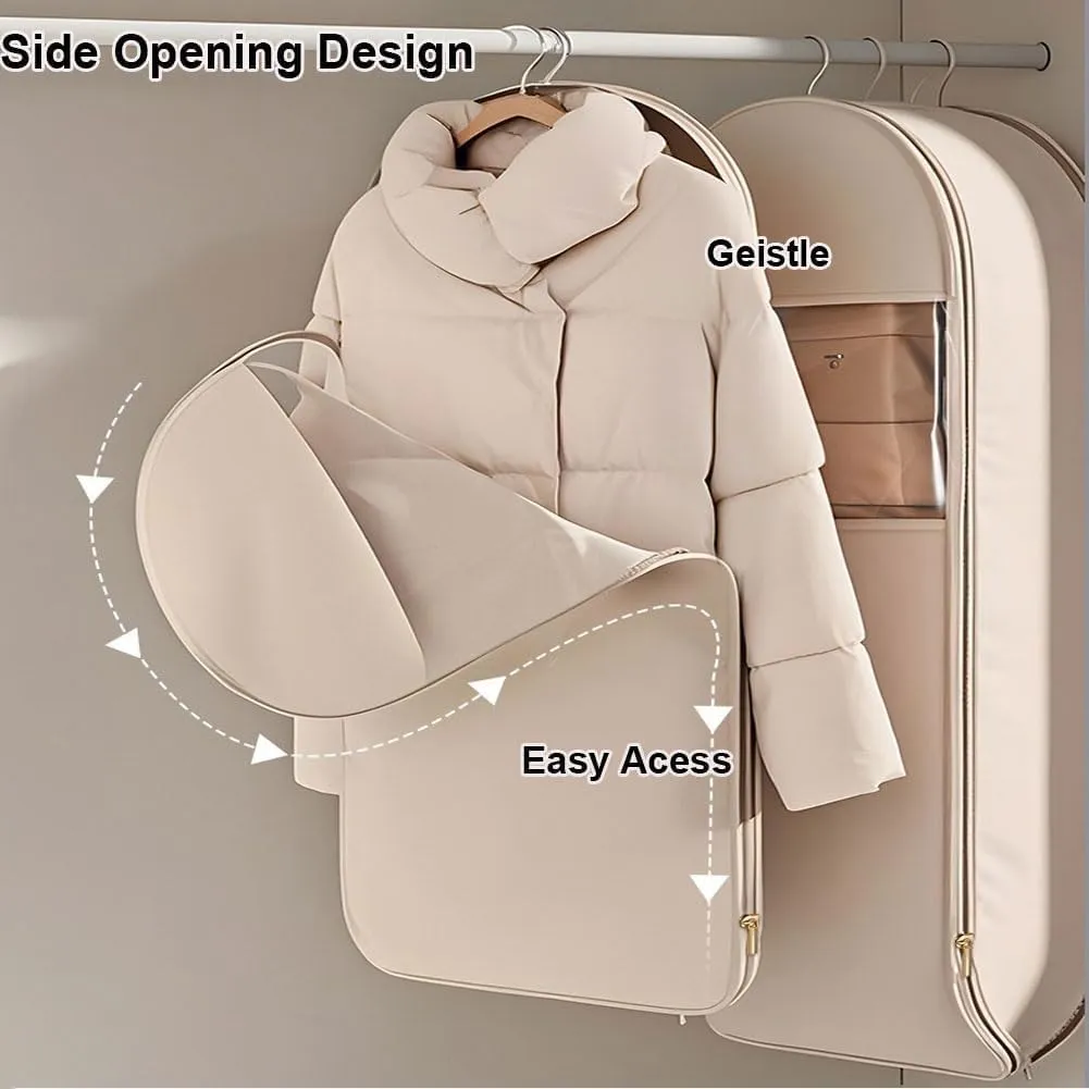 Space Saving Hanging Garment Bag with Self Compression Zipper, Dust Cover Clothes Bags for Down Coat, Winter Coat Storage, Space Saver Closet Organizers (Pink,3*Mix)