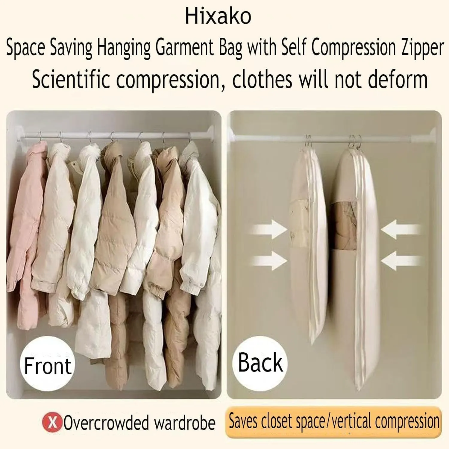 Space Saving Hanging Garment Bag with Self Compression Zipper, Dust Cover Clothes Bags for Down Coat, Winter Coat Storage, Space Saver Closet Organizers (Pink,3*Mix)