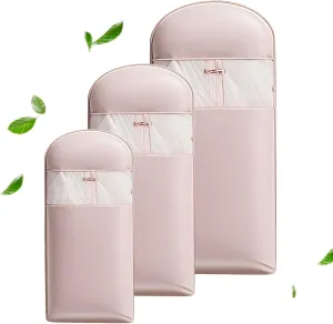 Space Saving Hanging Garment Bag with Self Compression Zipper, Dust Cover Clothes Bags for Down Coat, Winter Coat Storage, Space Saver Closet Organizers (Pink,3*Mix)