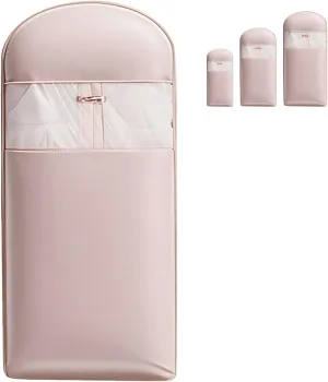 Space Saving Hanging Garment Bag with Self Compression Zipper, Dust Cover Clothes Bags for Down Coat, Winter Coat Storage, Space Saver Closet Organizers (Pink,M)