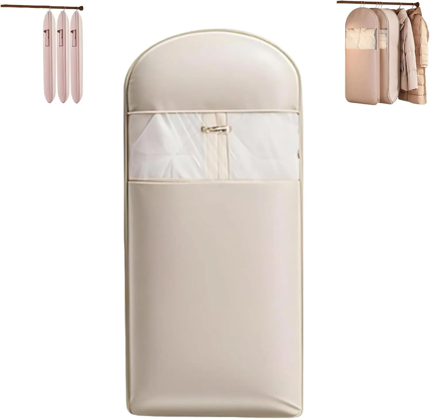 Space Saving Hanging Garment Bag with Self Compression Zipper, Dust Cover Clothes Bags for Down Coat,Space Saver Closet Organizers, for Moving or Storaging Clothes (Beige,XL)