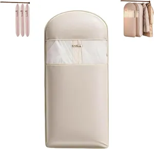 Space Saving Hanging Garment Bag with Self Compression Zipper, Dust Cover Clothes Bags for Down Coat,Space Saver Closet Organizers, for Moving or Storaging Clothes (Beige,XL)