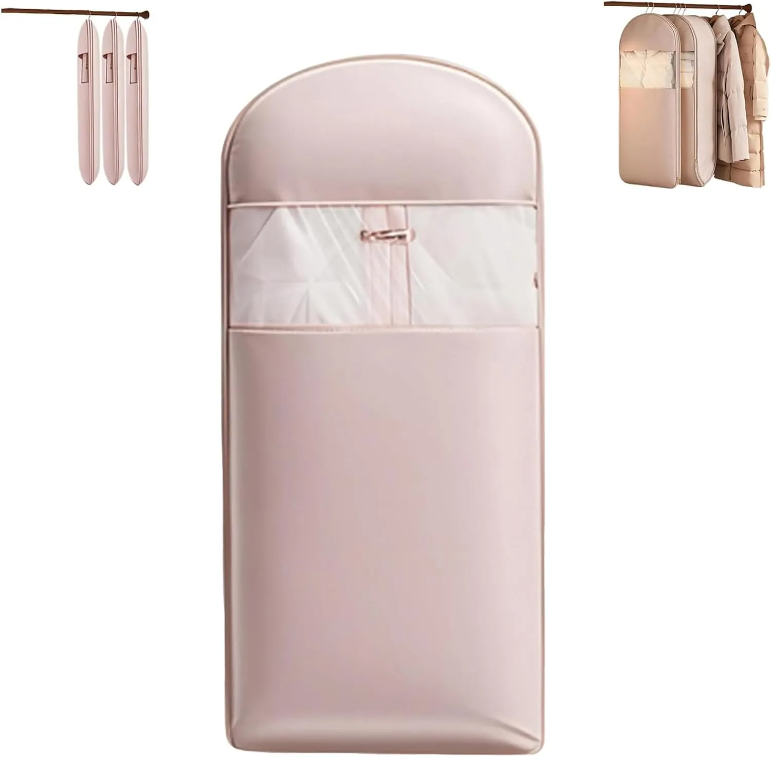 Space Saving Hanging Garment Bag with Self Compression Zipper, Dust Cover Clothes Bags for Down Coat,Space Saver Closet Organizers, for Moving or Storaging Clothes (Pink,L)