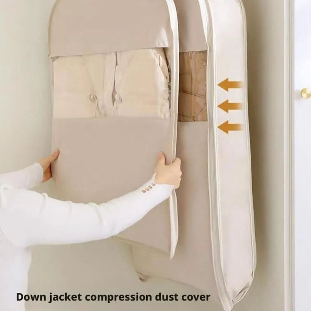 Space Saving Hanging Garment Bag with Self Compression Zipper,2025 New Space Saver Closet Organizers,Dust Cover Clothes Bags for Down Coat, for Closet Storage Home Use