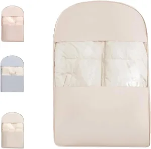 Space Saving Hanging Garment Bag with Self Compression Zipper,Dust Cover Clothes Bags for Down Coat,Space Saver Closet Organizers, for Closet Storage(Beige,M)