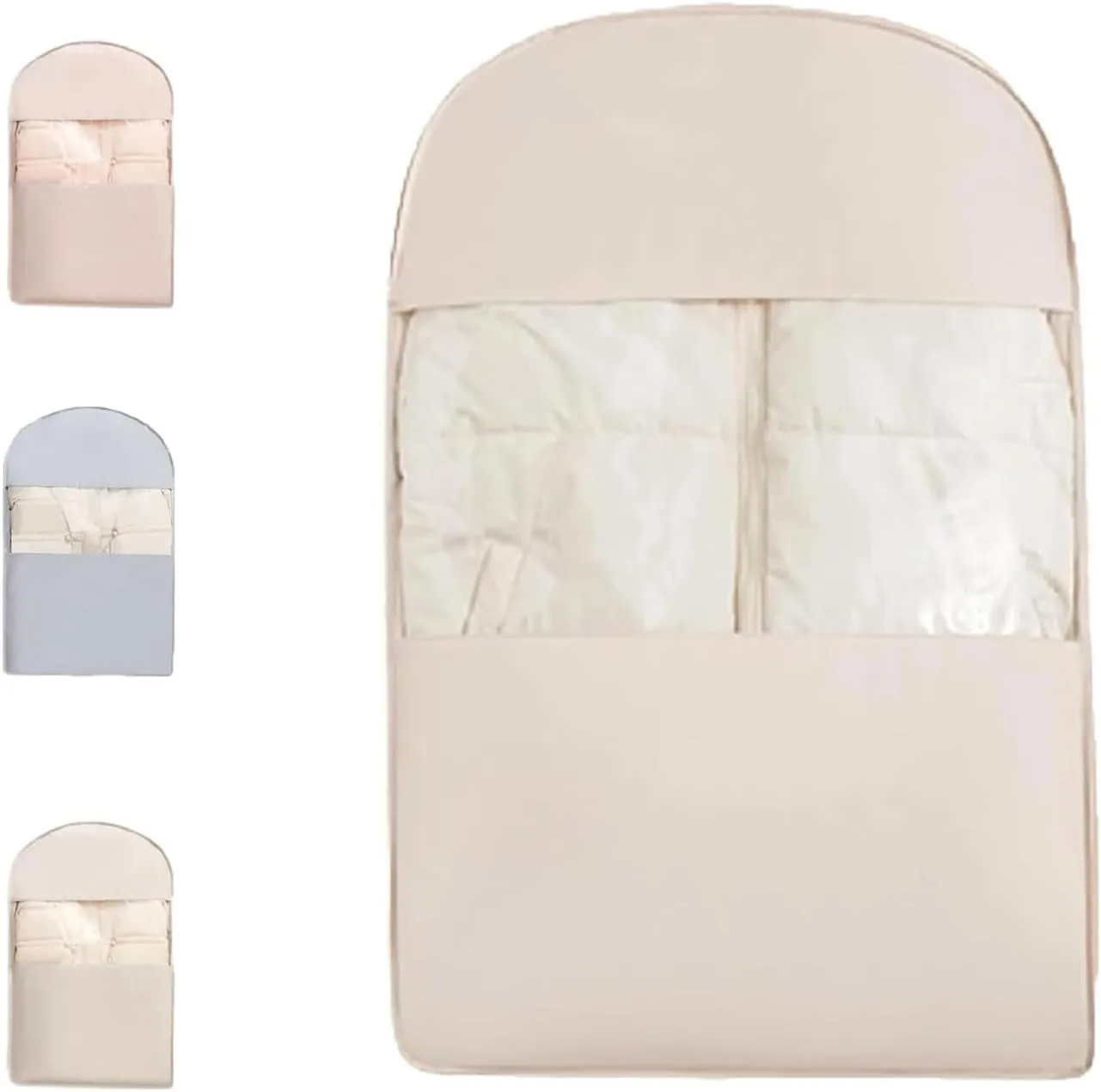 Space Saving Hanging Garment Bag with Self Compression Zipper,Dust Cover Clothes Bags for Down Coat,Space Saver Closet Organizers, for Closet Storage(Beige,M)